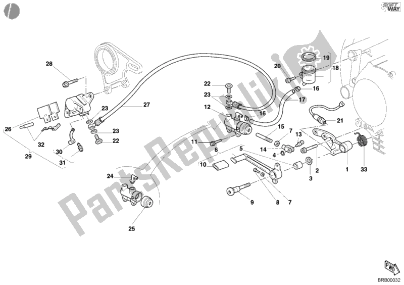 Tutte le parti per il Sistema Frenante Posteriore del Ducati Superbike 998 S Bayliss 2002